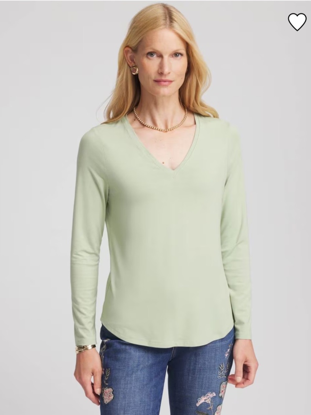 Chico's Light Sage V-Neck Long Sleeve Top